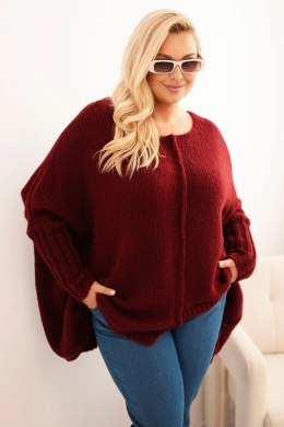 Sweter damska Plus Size z akrylem o luźnym kroju i rękawem 3/4 bordowy