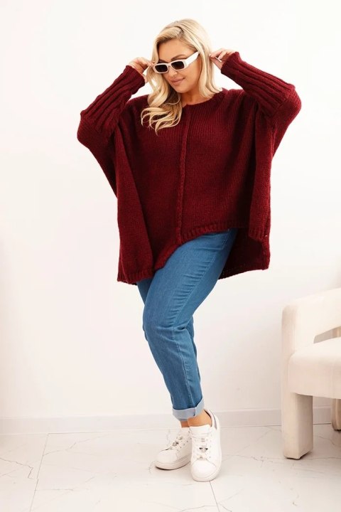 Sweter damska Plus Size z akrylem o luźnym kroju i rękawem 3/4 bordowy