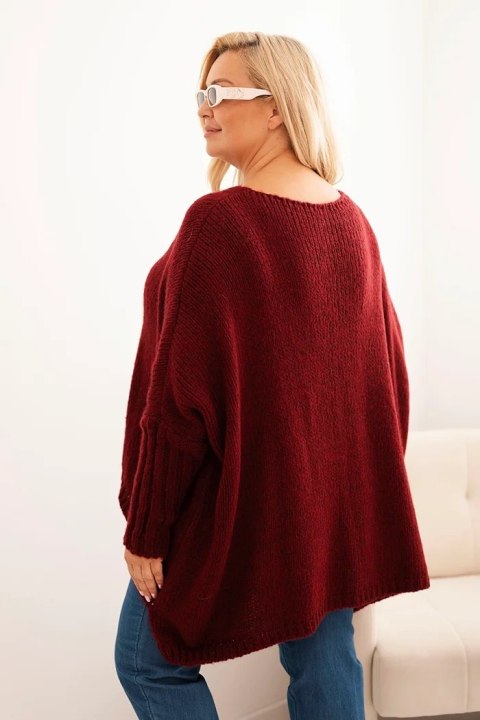 Sweter damska Plus Size z akrylem o luźnym kroju i rękawem 3/4 bordowy