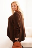 Sweter damska Plus Size z akrylem o luźnym kroju i rękawem 3/4 brązowy