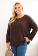 Sweter damski plus size z dekoltem łódką brązowy