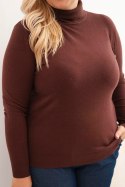 Sweter damski wiskozowy Plus Size z golfem o klasycznym kroju brązowy