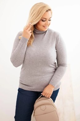 Sweter damski wiskozowy Plus Size z golfem o klasycznym kroju szary