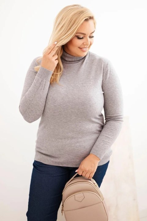 Sweter damski wiskozowy Plus Size z golfem o klasycznym kroju szary