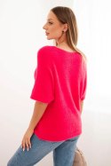 Sweter damski z miękkiego włosia z dekoltem V krótki rękaw różowy