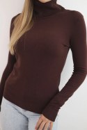 Sweter damski z wiskozy z golfem i długim rękawem brązowy