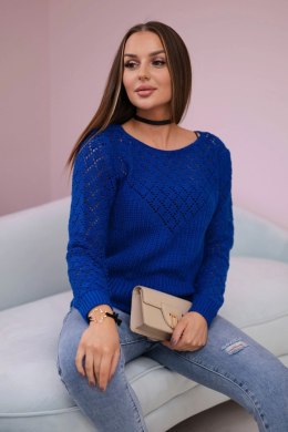 Sweter z ażurowym zdobieniem chabrowy