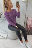 Sweter z ażurowym zdobieniem fioletowy