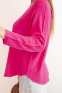 Sweterek damska z wiskozy z długim rękawem i okrągłym dekoltem fuksja