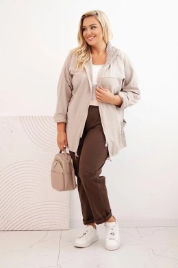 Bluza damska Plus Size bawełniana oversize z długim rękawem beżowa