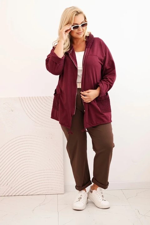 Bluza damska Plus Size bawełniana oversize z długim rękawem bordowa