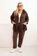Bluza damska Plus Size bawełniana oversize z długim rękawem brązowa