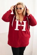 Bluza damska Plus Size bawełniana z kapturem i dużą literą H bordowa