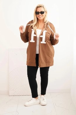Bluza damska Plus Size bawełniana z kapturem i dużą literą H camelowa