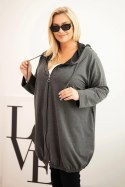 Bluza damska Plus Size bawełniana z kapturem i zamkiem grafitowa