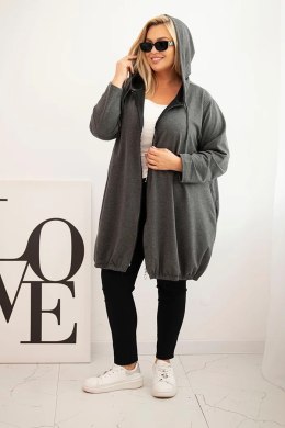 Bluza damska Plus Size bawełniana z kapturem i zamkiem grafitowa