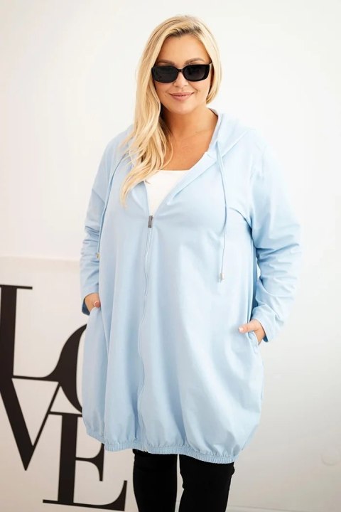 Bluza damska Plus Size bawełniana z kapturem i zamkiem niebieska