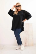 Bluza damska Plus Size bawełniana z nadrukiem czarna