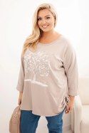 Bluza damska Plus Size bawełniana z nadrukiem drzewa beżowa