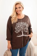 Bluza damska Plus Size bawełniana z nadrukiem drzewa brązowa