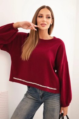 Bluza damska z ozdobnym wykończeniem na dole bordowa