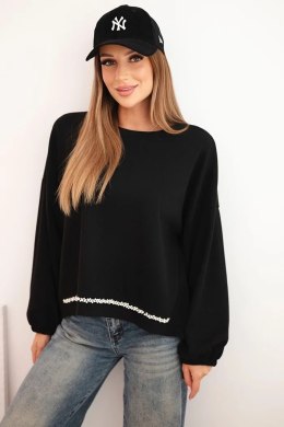 Bluza damska z ozdobnym wykończeniem na dole czarna