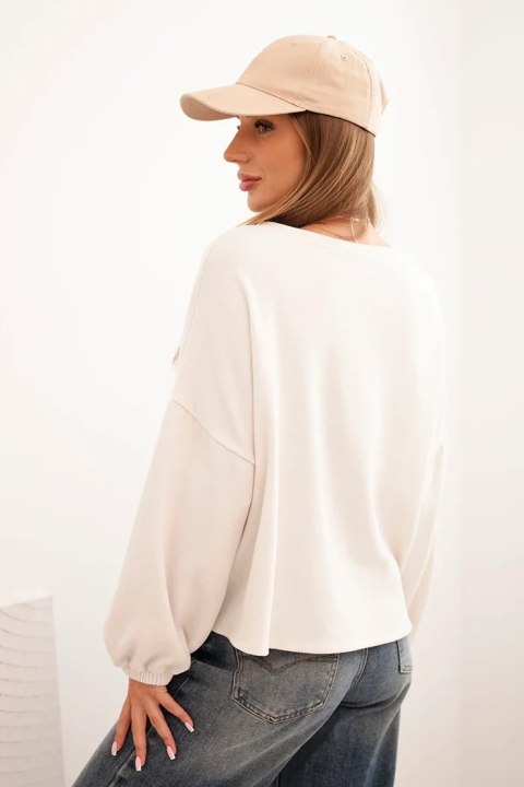 Bluza damska z ozdobnym wykończeniem na dole ecru