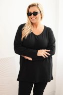 Bluzka damska Plus Size z dekoltem V i długim rękawem czarna