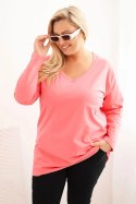 Bluzka damska Plus Size z dekoltem V i długim rękawem różowa
