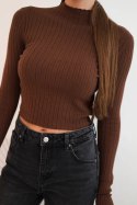 Bluzka damska prążkowana z golfem brązowa