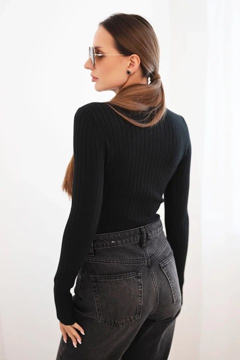 Bluzka damska prążkowana z golfem czarna