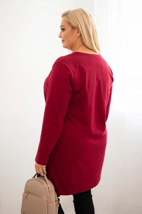 Bluzka damska z dłuższym tyłem i nadrukiem bordowa