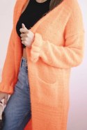 Kardigan damski z moheru o długim kroju z kieszeniami pomarańczowy