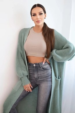 Kardigan długi sweter jasny miętowy