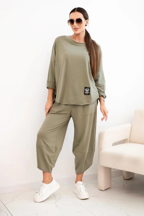 Komplet bawełniany bluza + spodnie jasny khaki
