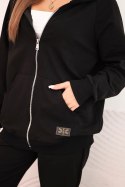 Komplet damski bawełniany z kapturem i zamkiem czarny