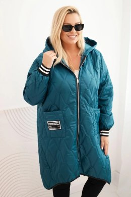 Kurtka damska Plus Size pikowana z kapturem i sportowymi mankietami morska