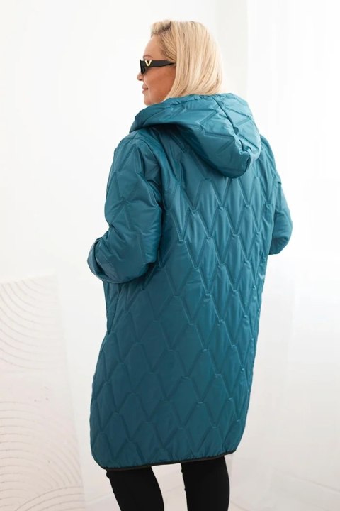 Kurtka damska Plus Size pikowana z kapturem i sportowymi mankietami morska