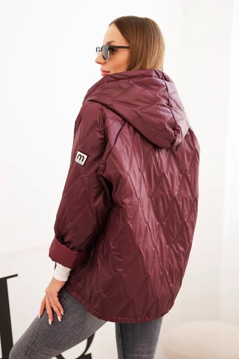 Kurtka damska pikowana z kapturem śliwkowa