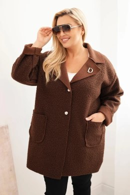 Płaszcz damski Plus Size baranek z wełną i kieszeniami czekoladowy