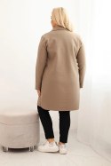 Płaszcz damski elegancki Plus Size z kołnierzem i dużymi kieszeniami fango