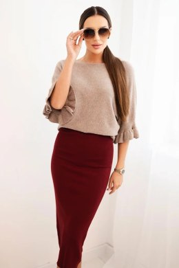 Spódnica damska wiskozowa ołówkowa z elastyczną talią bordowa