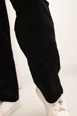 Spodnie damskie Plus Size bawełniane z cekinowymi szprosami czarne