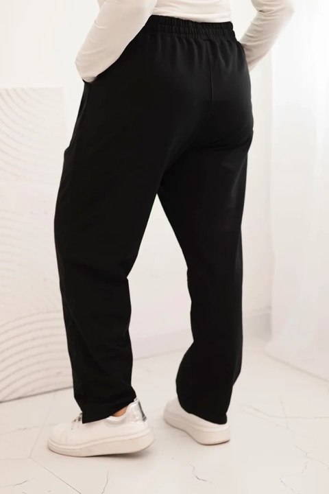 Spodnie damskie Plus Size bawełniane z cekinowymi szprosami czarne