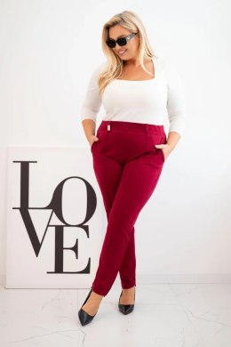 Spodnie damskie bawełniane Plus Size z elastycznym pasem bordowe