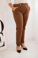 Spodnie damskie bawełniane Plus Size z elastycznym pasem camelowe