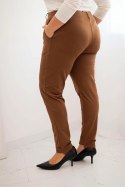 Spodnie damskie bawełniane Plus Size z elastycznym pasem camelowe
