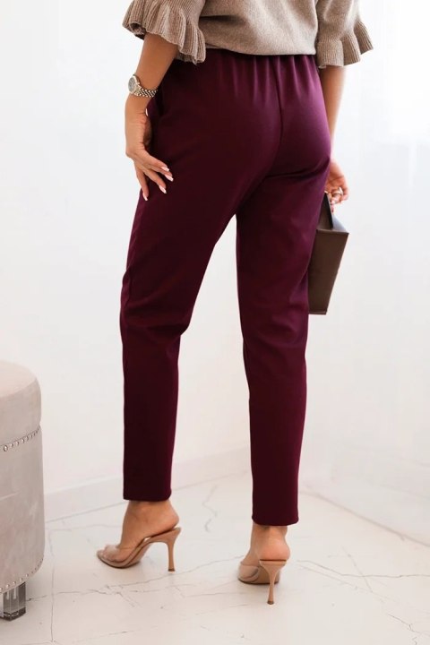 Spodnie damskie wiskozowe z paskiem i zwężaną nogawką bordowe