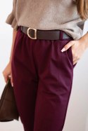Spodnie damskie wiskozowe z paskiem i zwężaną nogawką bordowe