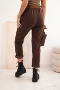 Spodnie damskie z paskiem sztruksowe brązowe